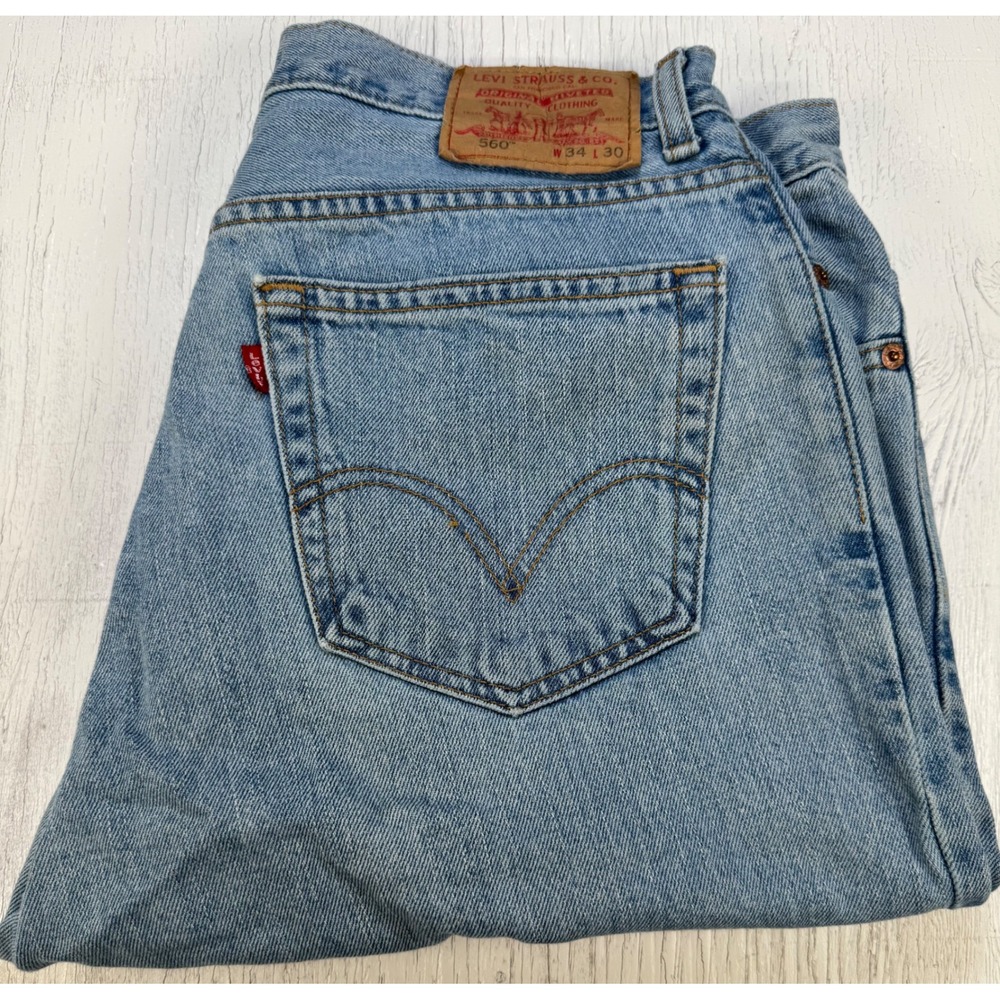 Levis 560 Comfort Fit Jeans Mens 34x30 Blue Light Wash Tapered Leg Denim